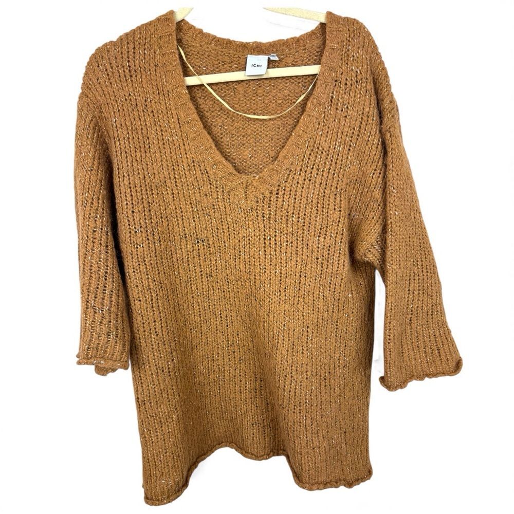 Ichi Anthropologie V Neck Alpaca Blend Short sleeve Sweater loose knit L
